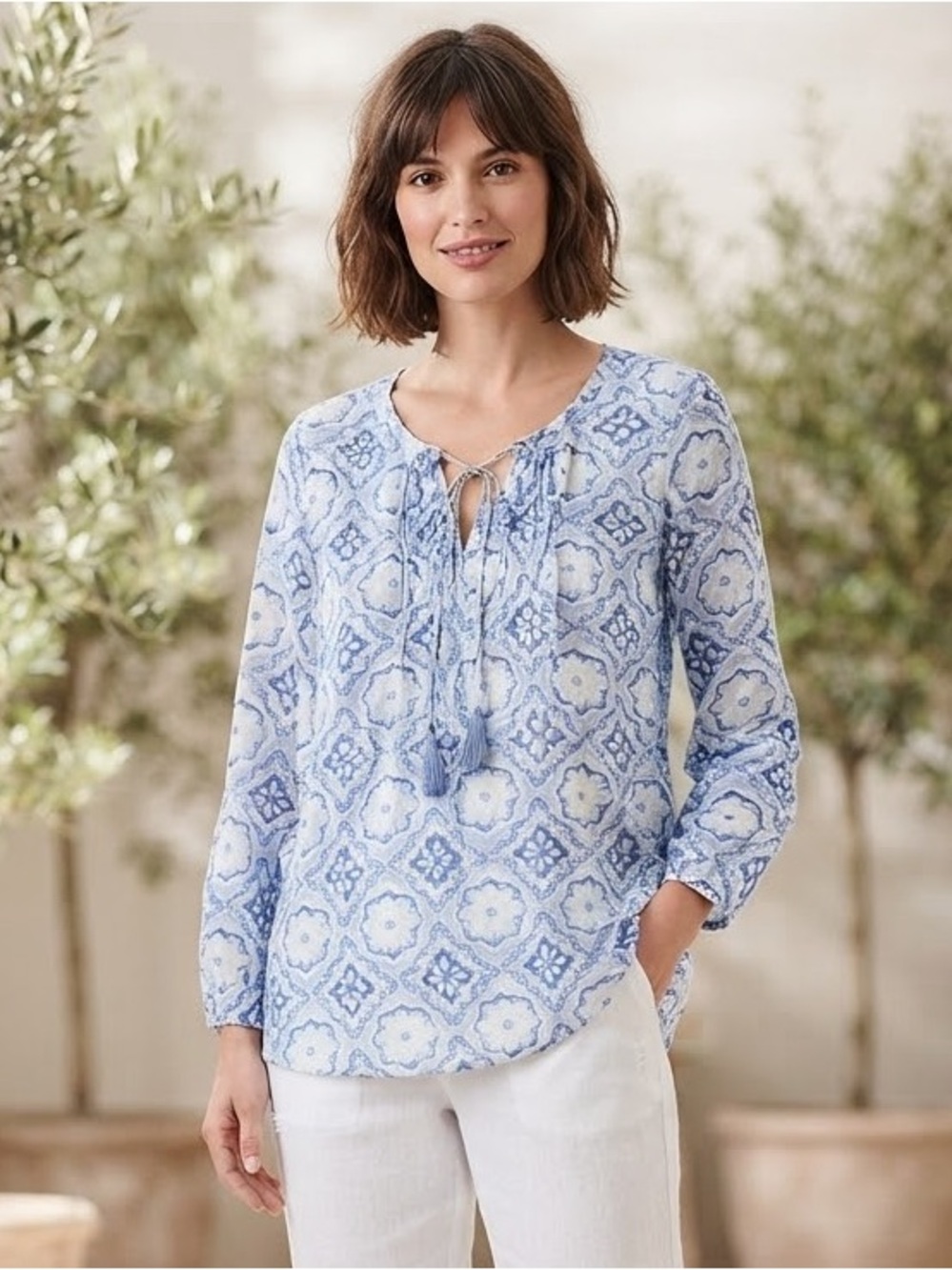 J. Jill Light Blue Printed Women's Top